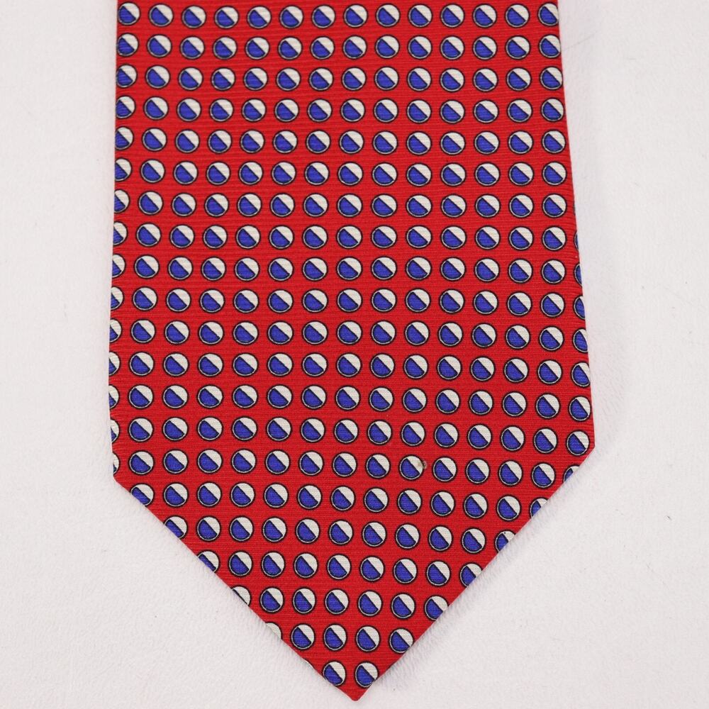 Lauren Ralph Lauren Tie Mens 58 in Silk Red White Blue Ellipsis Geo Wide